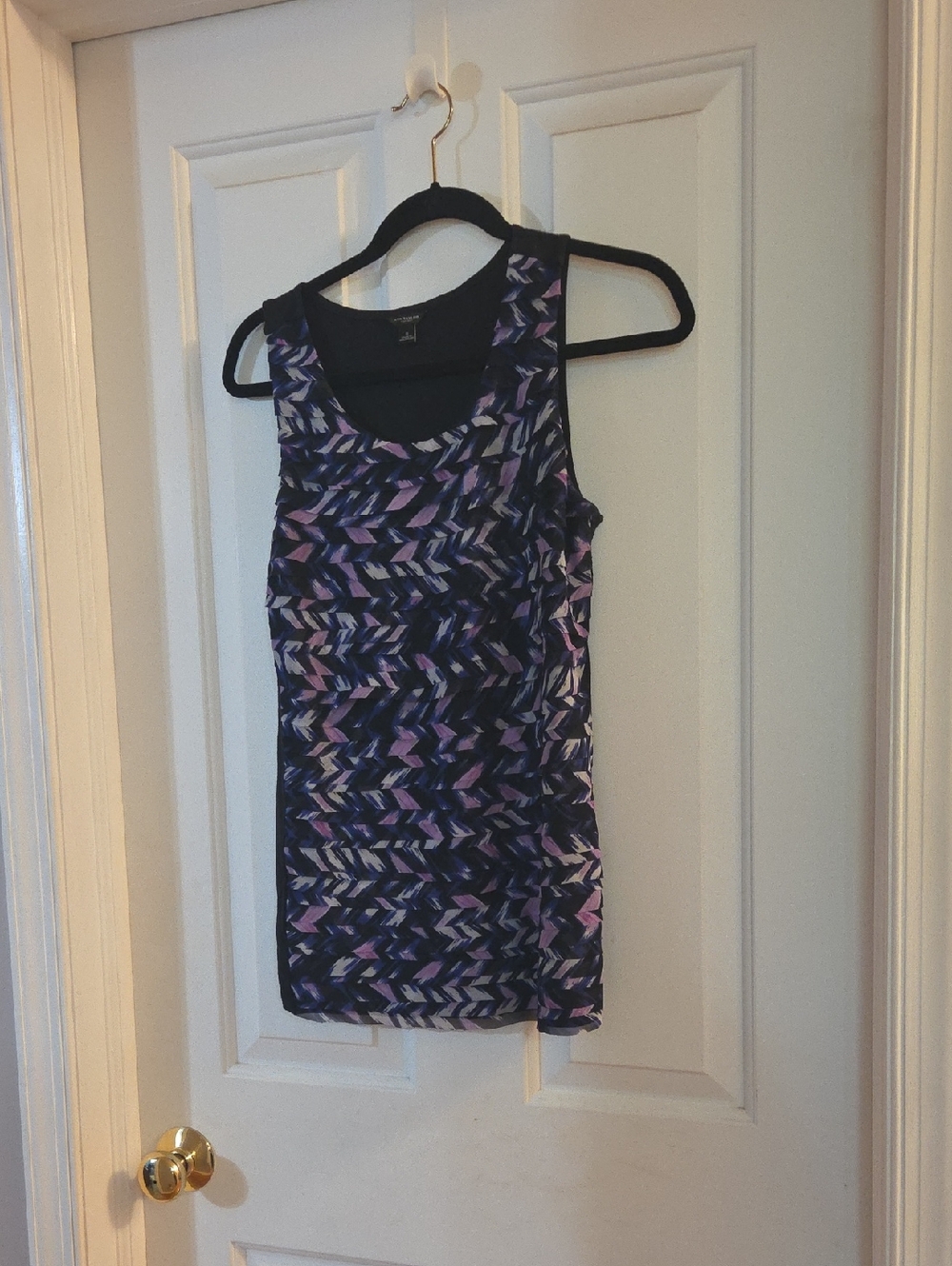 Ann Taylor Navy Sleeveless Geometric Knit Layered Tank Small